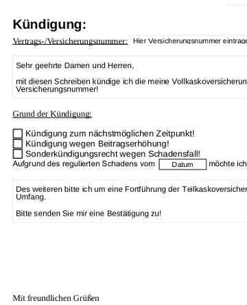 Formular Vollkasko kündigen